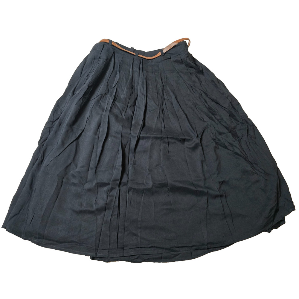 NWT Tulip B Black Cotton Midi A-Line Skirt Belted Lined Side Zip Size Small - Picture 4 of 8
